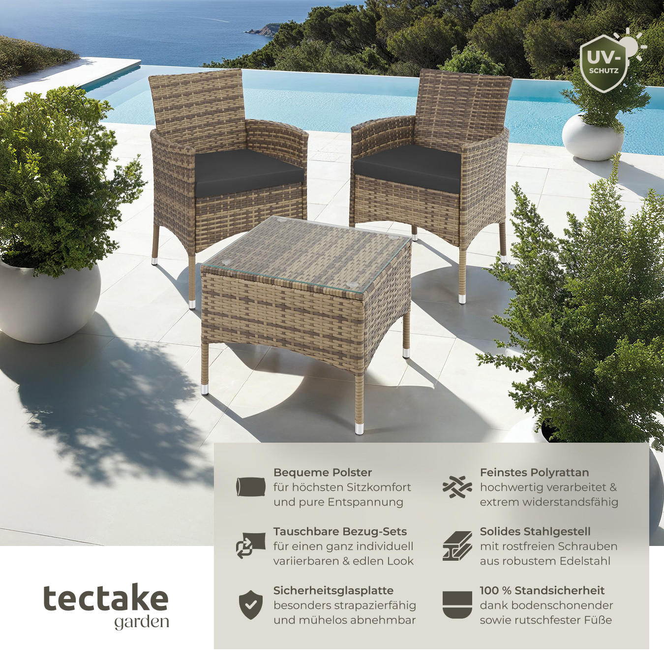 RATTANSET Luzern,2 Bezugssets,natur - Naturfarben, Kunststoff - tectake