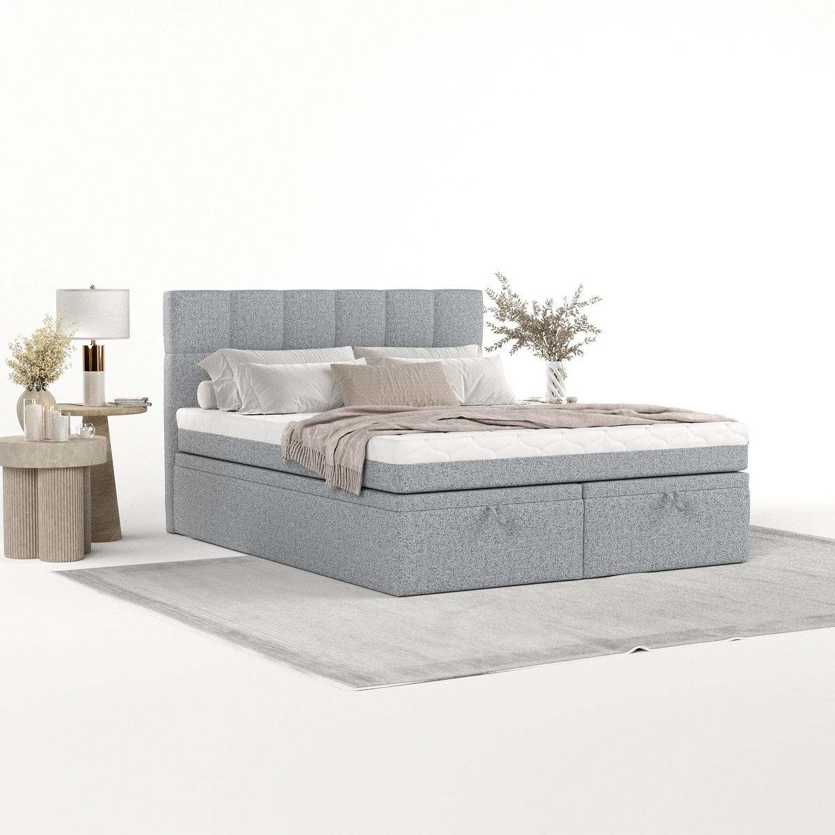 BOXBETT Elano 160/200 cm Grau im Riva Stoff - Schwarz/Grau, Holz/Holzwerkstoff (160/200cm) - AltaBeds