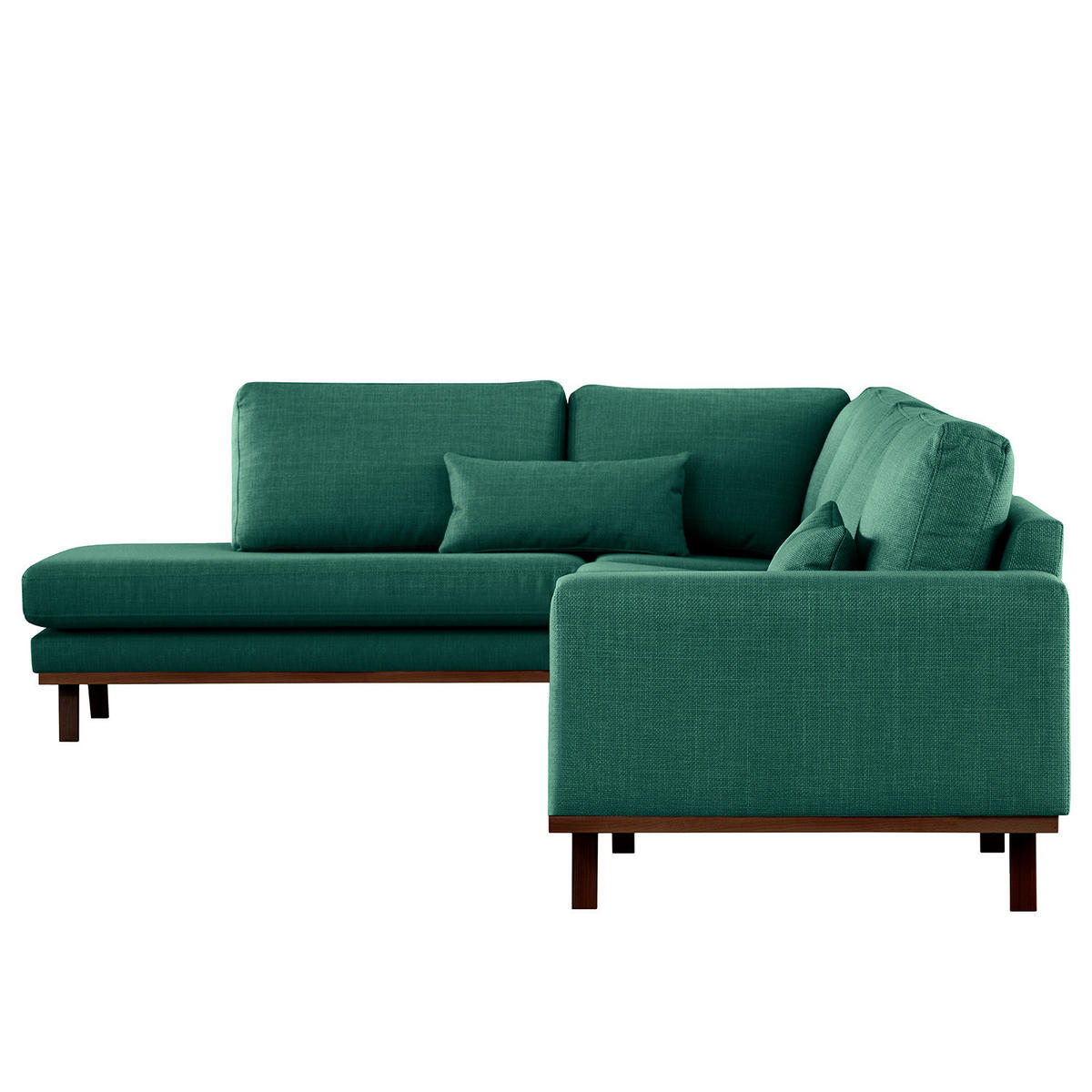 ECKSOFA mit Ottomane - Dunkelgrün/Buchefarben, Buchenholz/Textil (287/219cm) - home24
