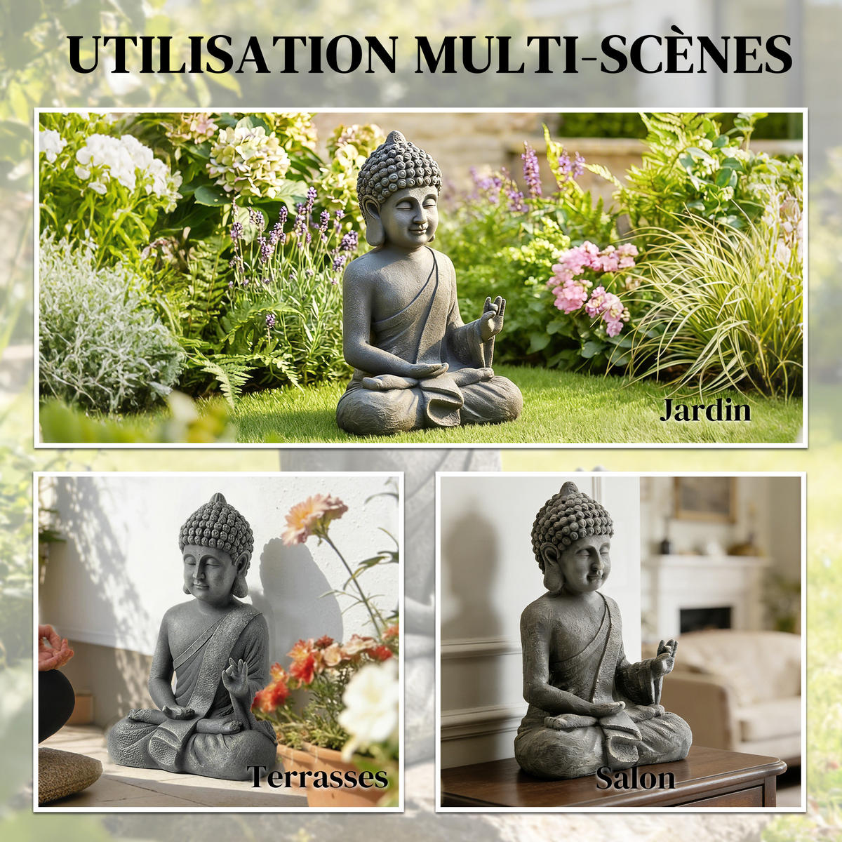 BUDDHAFIGUR DE-13883 meditierend aus Magnesiumoxid Dunkelgrau - Dunkelgrau, Stein (23/51/32cm) - ComfortXL