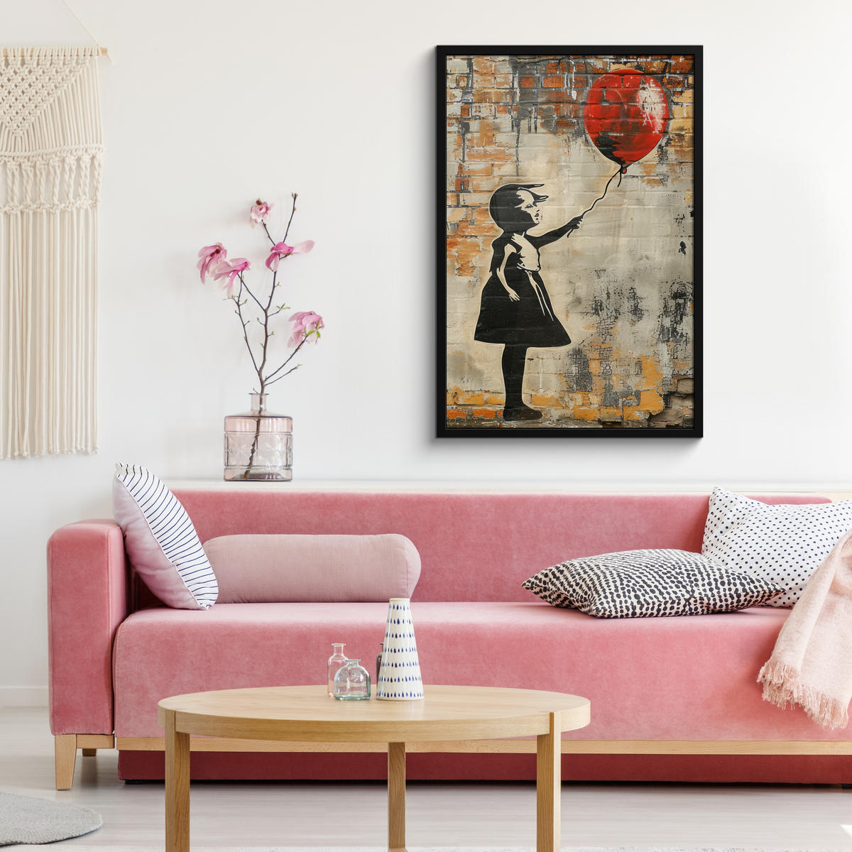 ZARÁMOVANÝ PLAGÁT Graffiti - Banksy - Dievča - Street art 60x90 cm - piesková, papier (60/90cm) - MuchoWow