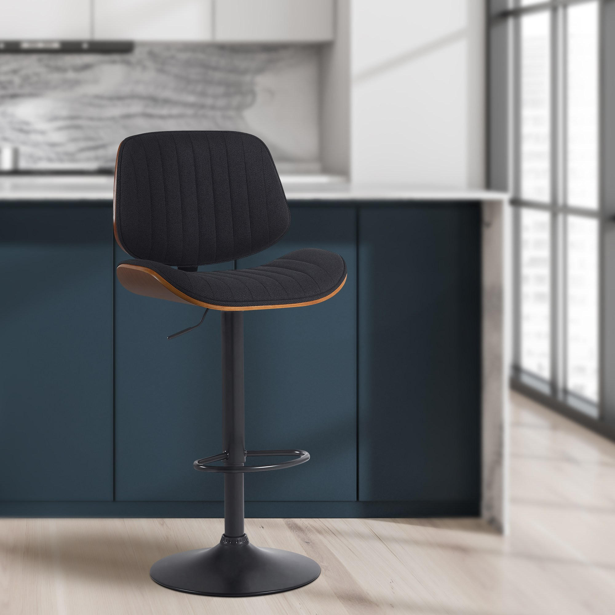 Thumbnail - CLP Barhocker, Schwarz, Walnuss, Textil, 50x94x50 cm, Esszimmer, Barmöbel, Barhocker