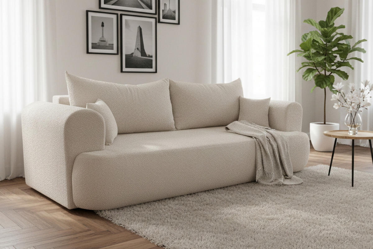 SCHLAFSOFA BRAVO 247/90 in Bouclé Creme - Creme, Holz/Holzwerkstoff (247/69/90cm) - Deine Möbel 24