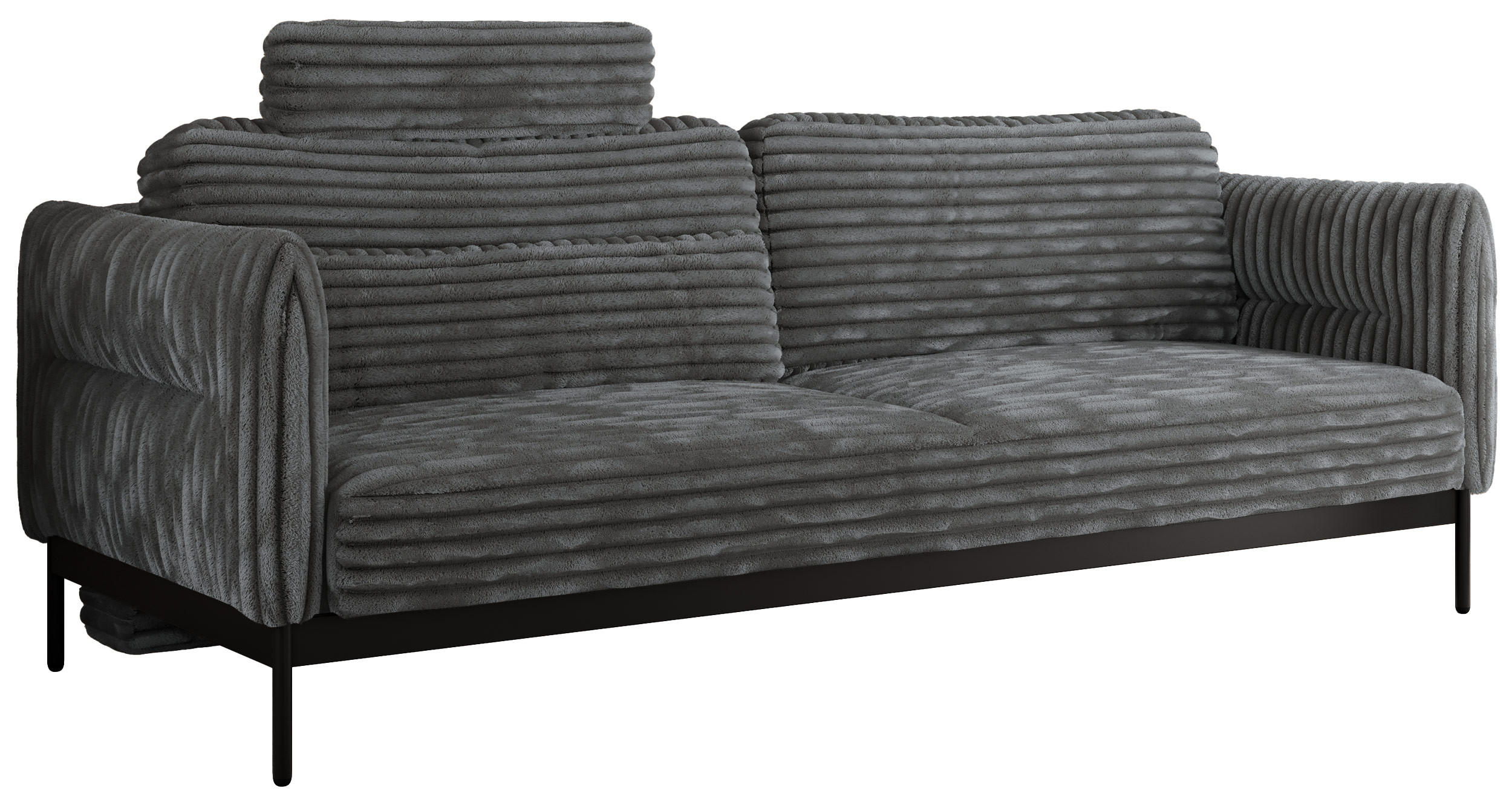 SOFA SALENTO Dunkelgrau Cord - Dunkelgrau/Schwarz, Textil/Metall (221/82/101cm) - MKS