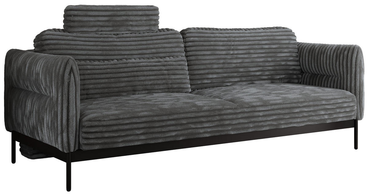 SOFA SALENTO Dunkelgrau Cord - Dunkelgrau/Schwarz, Textil/Metall (221/82/101cm) - MKS
