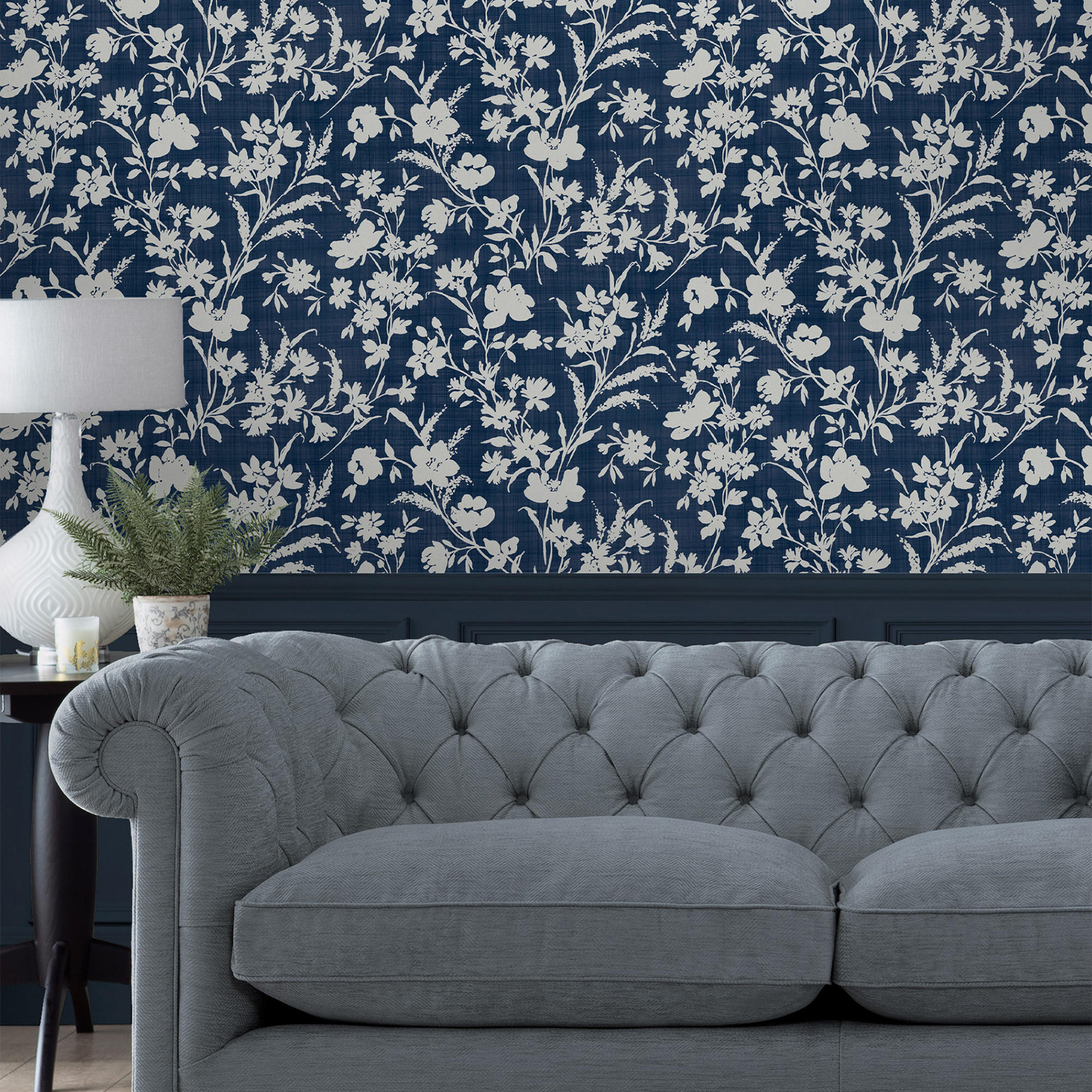 VLIESTAPETE Rye Midnight Seaspray Blau| Dunkelblau Weiß | Blumen | 10mx52cm - Blau, Papier/Kunststoff (1000/1000cm) - Graham & Brown