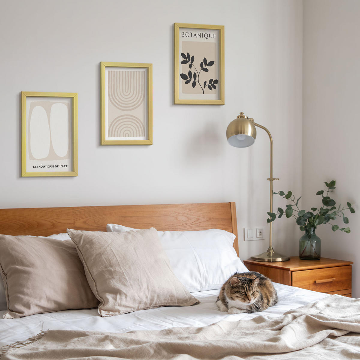 BILDER SET 3er Set - 20x30 cm Goldrahmen - Boho-Pflanzenposter - Goldfarben, Kunststoff (20/30cm) - TULUP