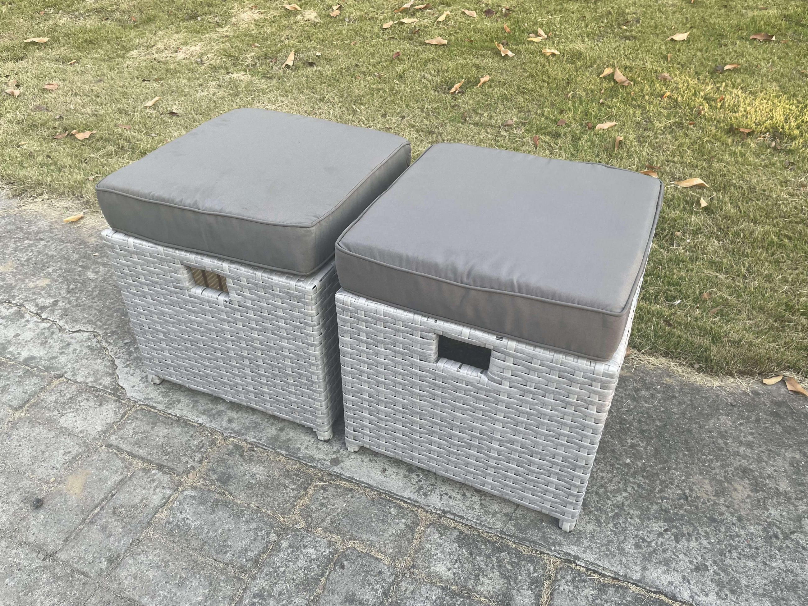 HOCKER Polyrattan Helles Grau 2-teilige - Hellgrau, Metall (177/34/65cm) - Fimous