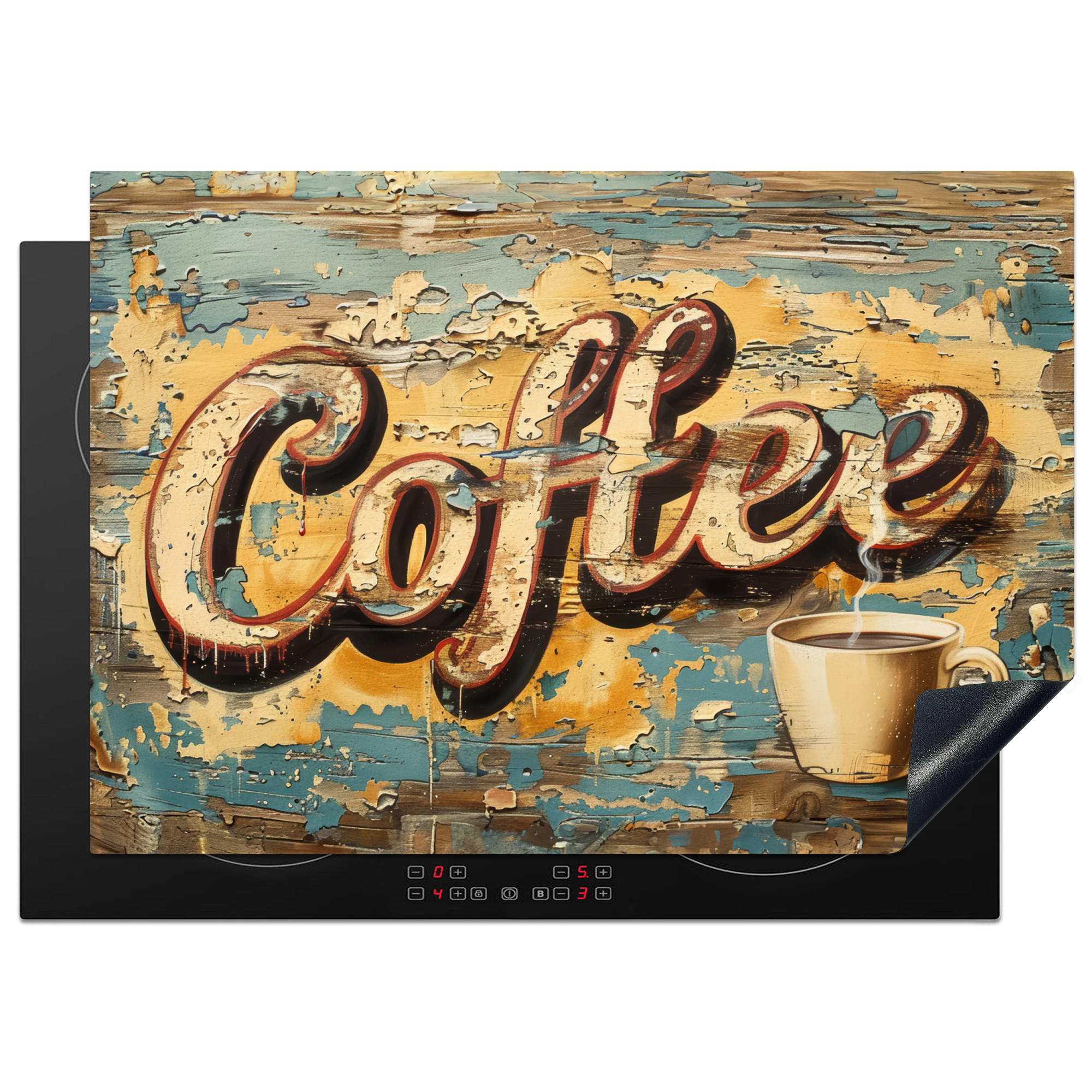 HERDABDECKPLATTE Kaffee - Vintage - Braun - Tasse 75x52 cm - Teakfarben, Kunststoff (75/0.2/52cm) - MuchoWow