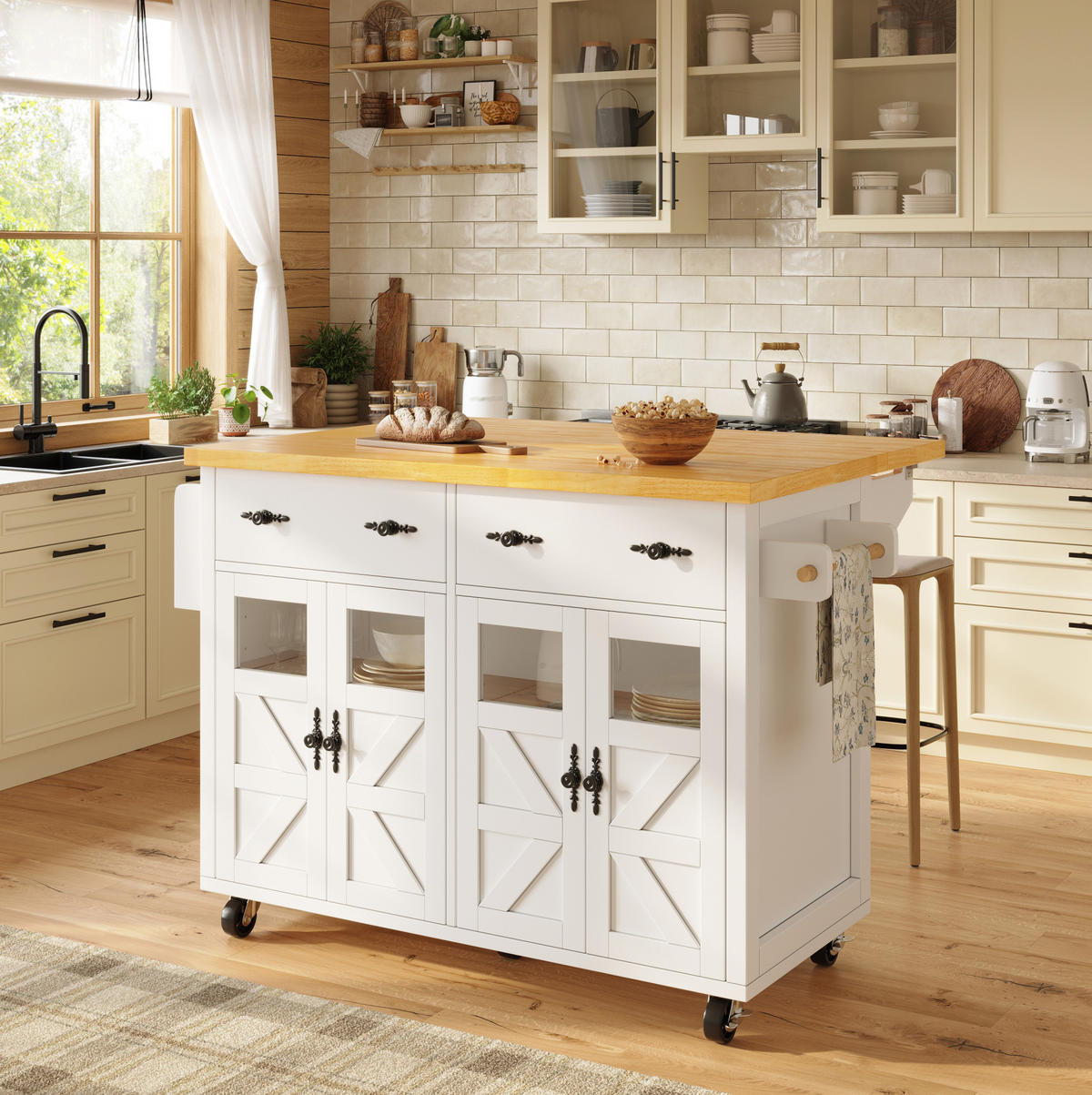 SERVIERWAGEN mit Stauraum 140 x 73 x 93,5 cm Weiß - Weiß, Holz (73/93.5/140cm) - Beauniv