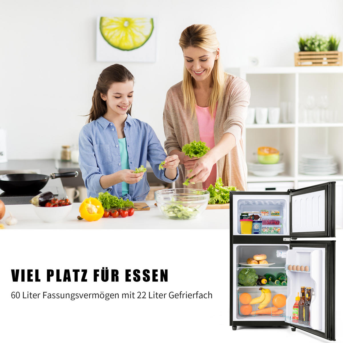 KÜHLSCHRANK 45.5/42/86.8 cm Antikschwarz 60L mit LED-Licht - Schwarz, Metall (45.5/86.8/42cm) - Oxeza