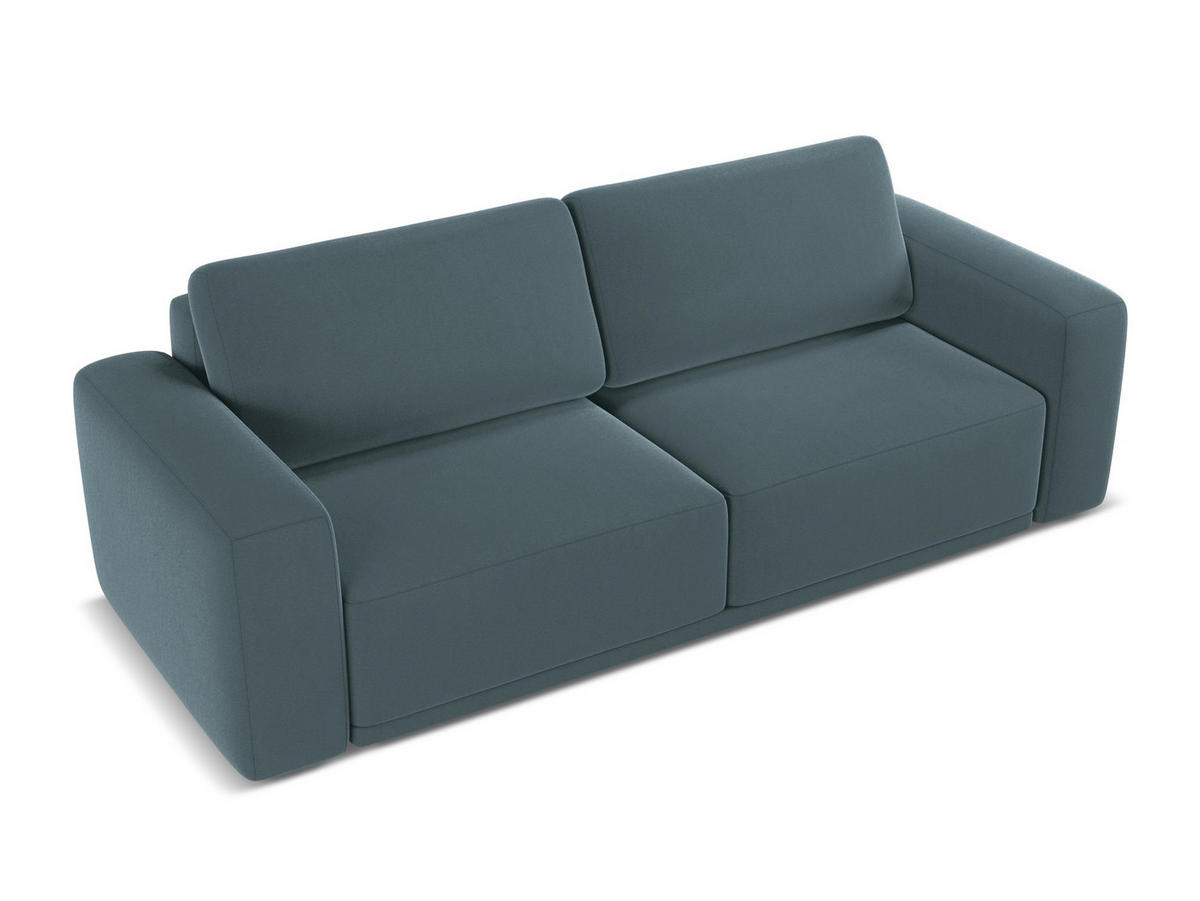 3-SITZER SOFA mit Schlaffunktion Samt Stoff Blau - Blau/Petrol, Kunststoff/Textil (242/91/100cm) - Makamii