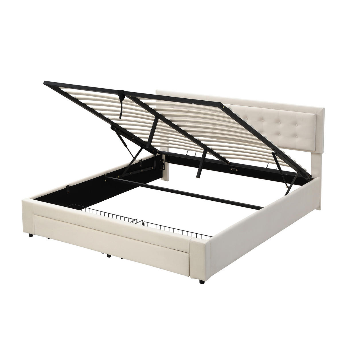 BETT mit Bettkasten und Schubladen 160x200 cm Samt Beige - Beige, Metall (160/200cm) - Meubliv