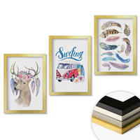WANDBILDER 3er Set - 20x30 cm Goldrahmen - Blumenwagen mit Geweih - Goldfarben, Kunststoff (20/30cm) - ArtPrintCave