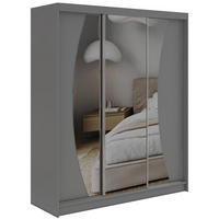 SCHWEBETÜRENSCHRANK mit Schubladen 180 - VERONA - Grau mit Spiegel - Alufarben/Grau, Holzwerkstoff/Metall (180/216/61cm) - MKS