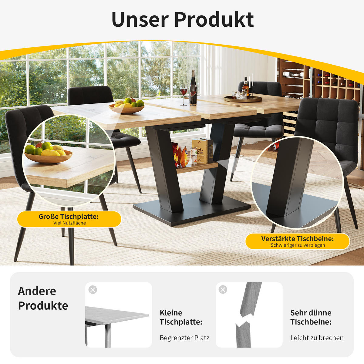 ESSTISCH Schwarzes und natürliches Holz 157/70/75 cm - Kirschbaumfarben/Schwarz, Holz/Metall (70/157/75cm) - Urban Meuble