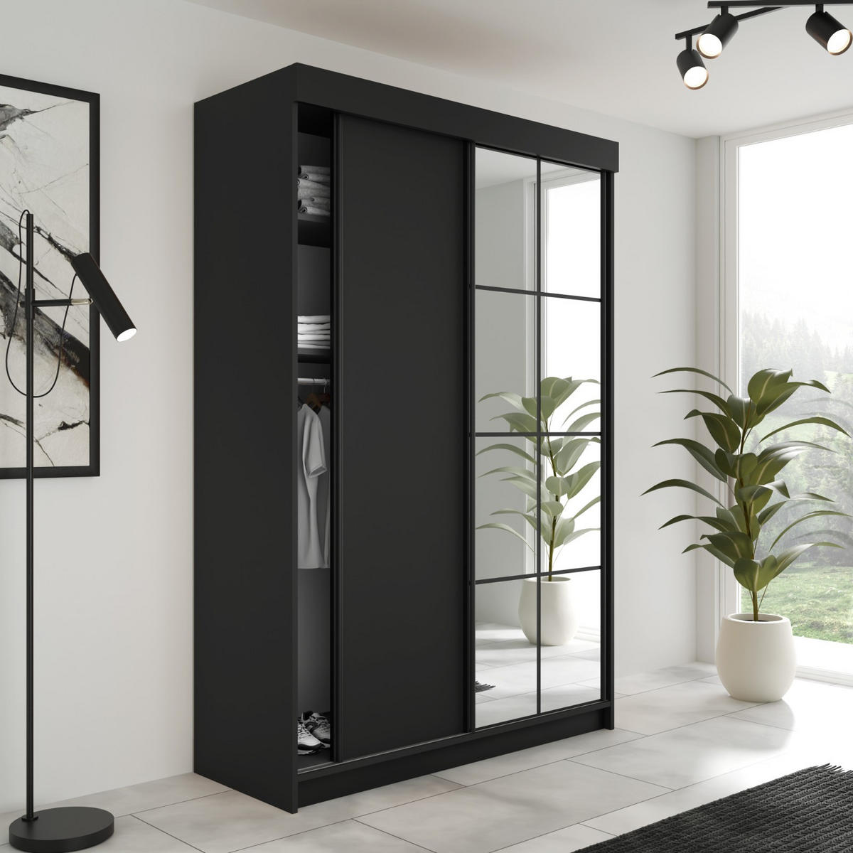 SCHIEBETÜRENSCHRANK LAMARO - 138x205x59 - Schwarz - Schwarz, Holzwerkstoff (138/205/59cm) - Kier Furniture
