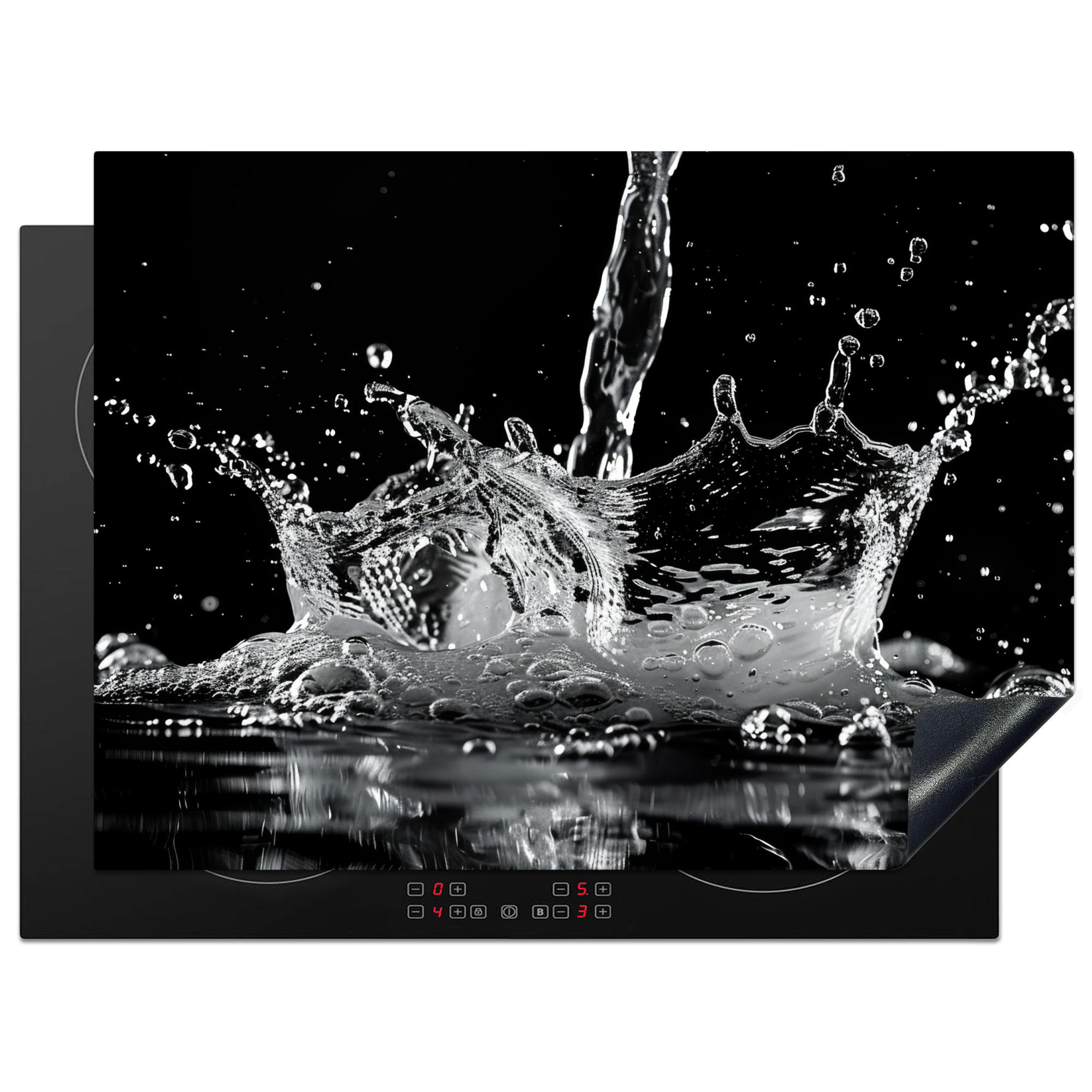 HERDABDECKPLATTE Wasser - Spritzwasser - Schwarz Herdabdeckung Induktionsfeld 70x52 cm - Schwarz, Kunststoff (70/52/0.2cm) - MuchoWow