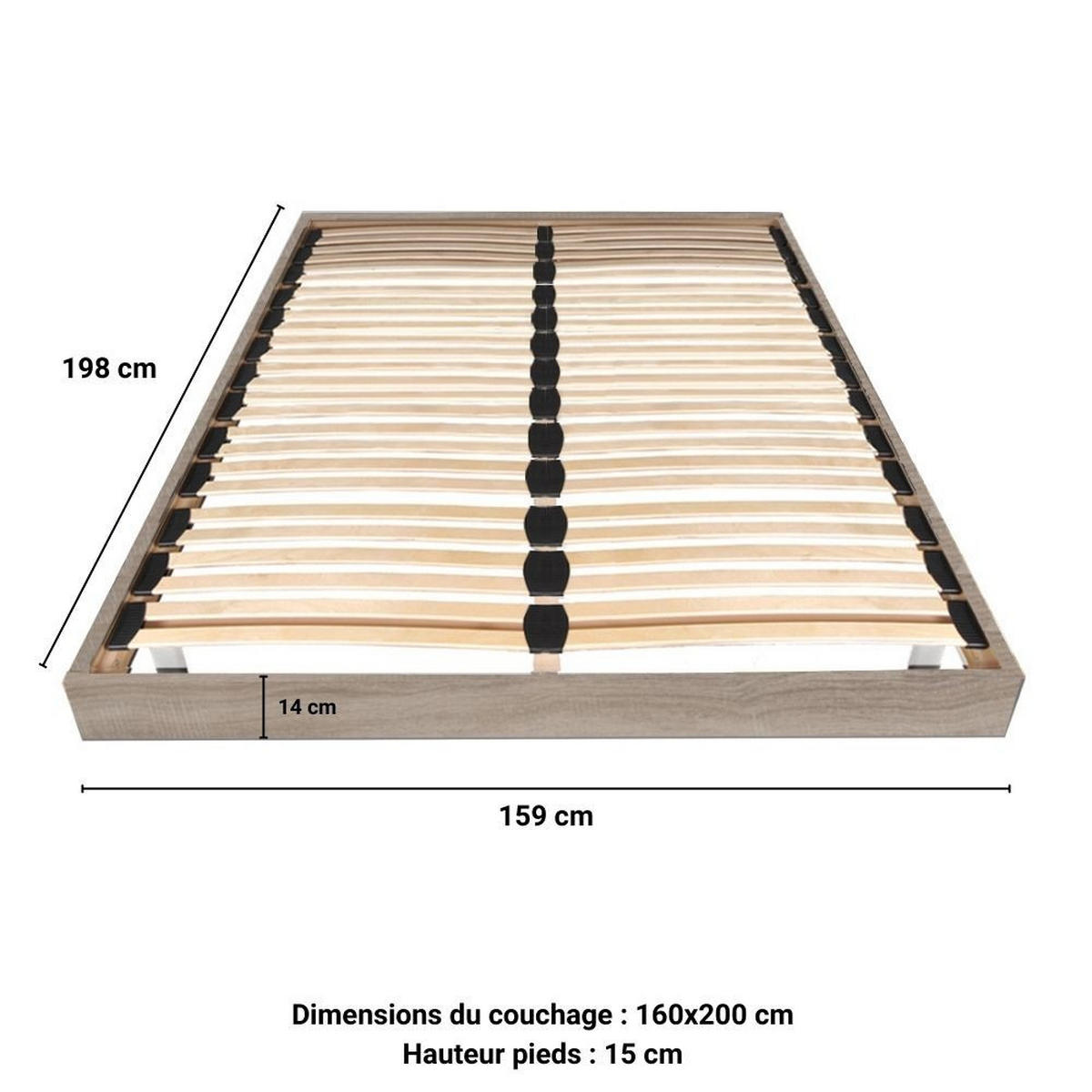 BETTRAHMEN SOMKIT mit Einlegerahmen/ 160x200, Eiche Grau Dekor - Grau, Holzwerkstoff (160/200cm) - Weber Industries