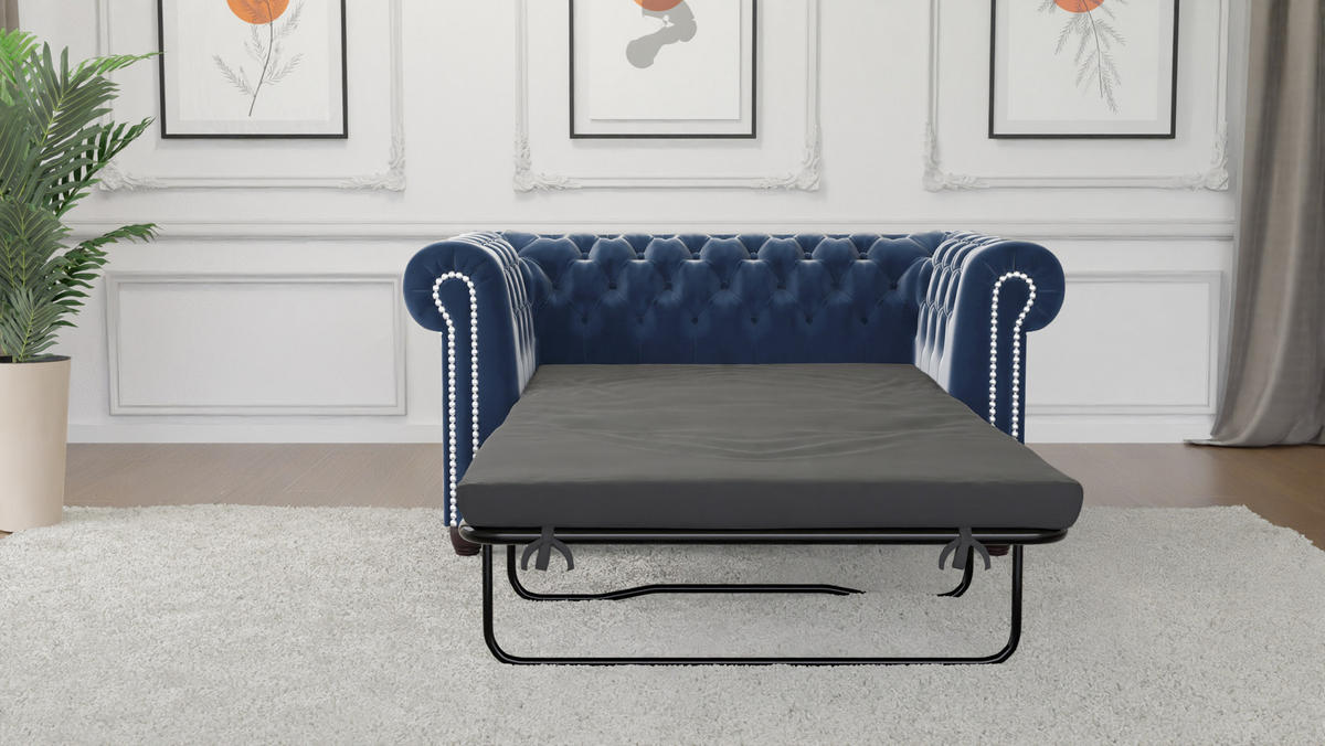 CHESTERFIELD-SOFA 2-sitzer mit Schlaffunktion Nyx Marineblau Samt - Dunkelblau/Braun, Holz/Textil (148/72/86cm) - S-Style Möbel