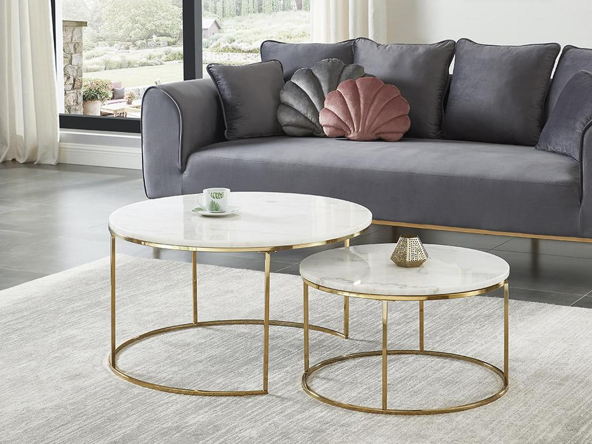 COUCHTISCH 2er-Set - Marmor & Metall - Weiß - ANGELA - Weiß, Stein (80/80/45cm) - Pascal Morabito