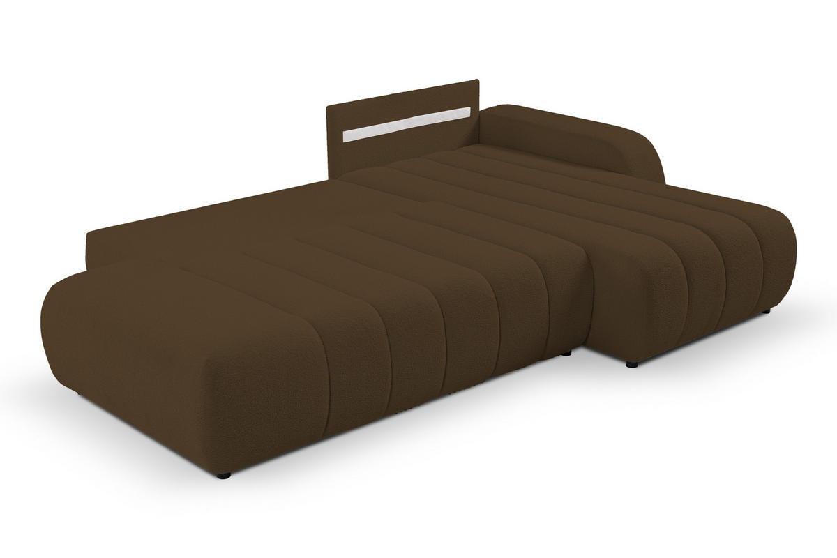 ECKSOFA Baloo mit Schlaffunktion und Bettkasten, komfortable Polsterung, Stoffbezug, lose Rückenkissen, freistehend, RECHTS, 276x176x88 cm, Brown - Braun, Holz/Textil (276/176cm) - DomoHome