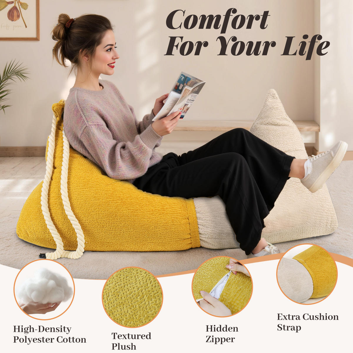 SITZSACK in Bananenbootform grobkörniges Vlies - Gelb/Grau, Textil (60/80/130cm) - Vercart