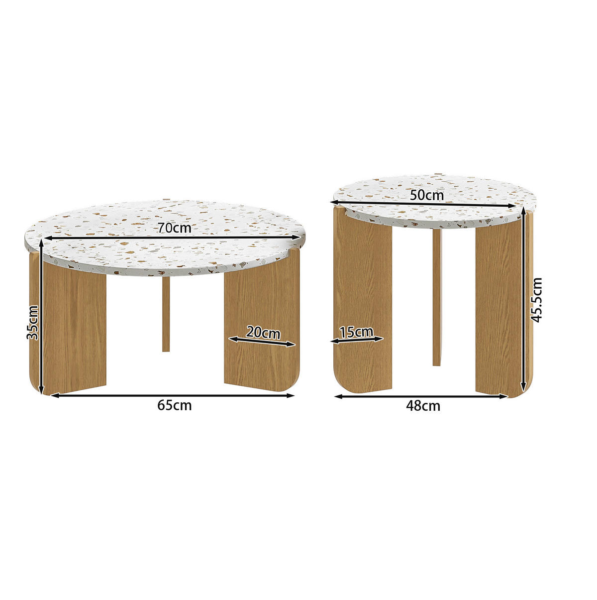 COUCHTISCH 70/70/35 cm aus MDF in Natur mit Nesting-Design - Weiß, Holzwerkstoff (70/70/35cm) - OKMYHOME
