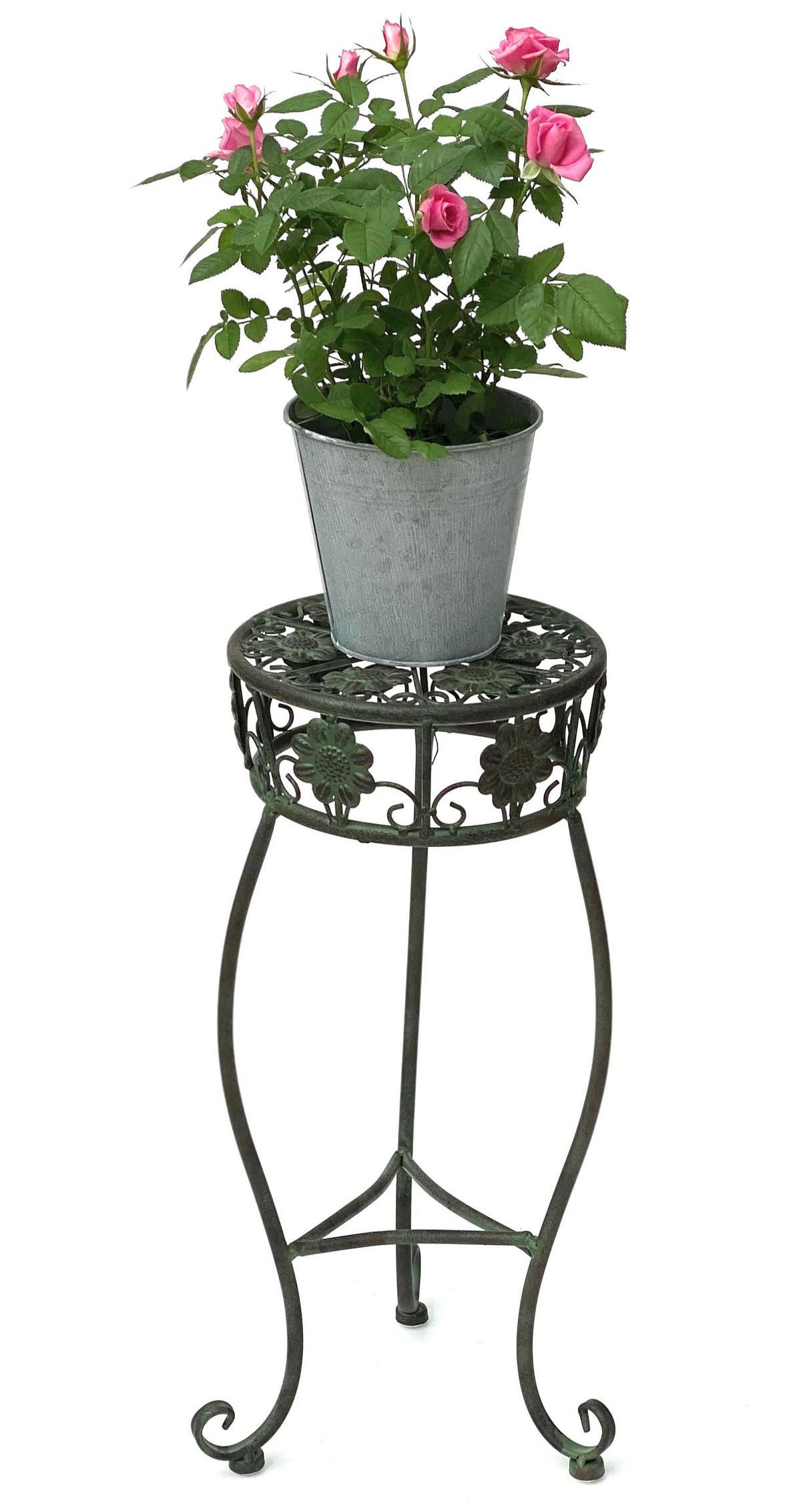 BLUMENHOCKER rund Metall Grün antik 26/26/50 cm - Grün, Metall (26/50/26cm) - DanDiBo