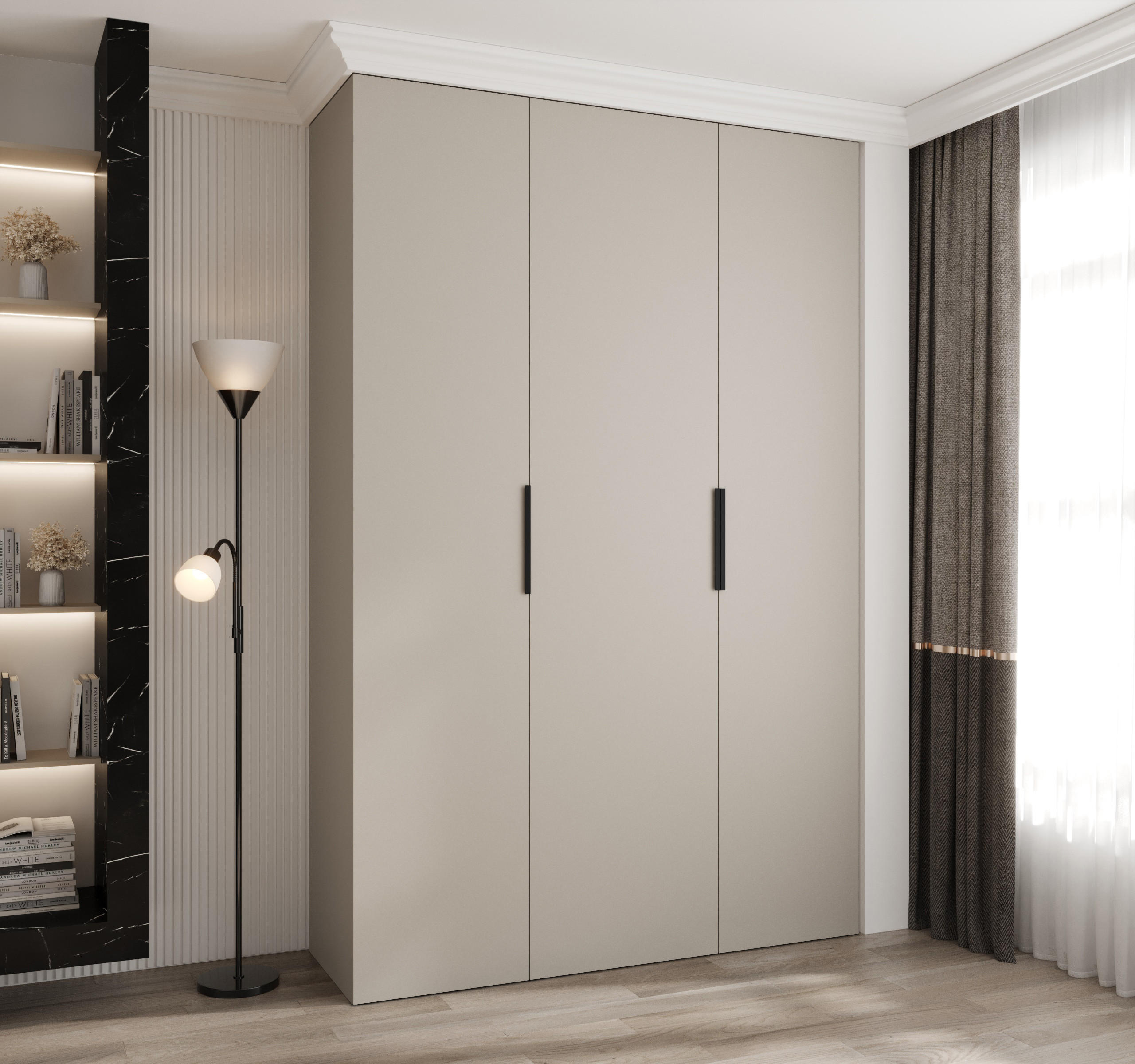 DREHTÜRENSCHRANK 245,5/160/50 3-türig - Kaschmir/Schwarz, Holz/Metall (160/245.5/50cm) - Abiks Möbel