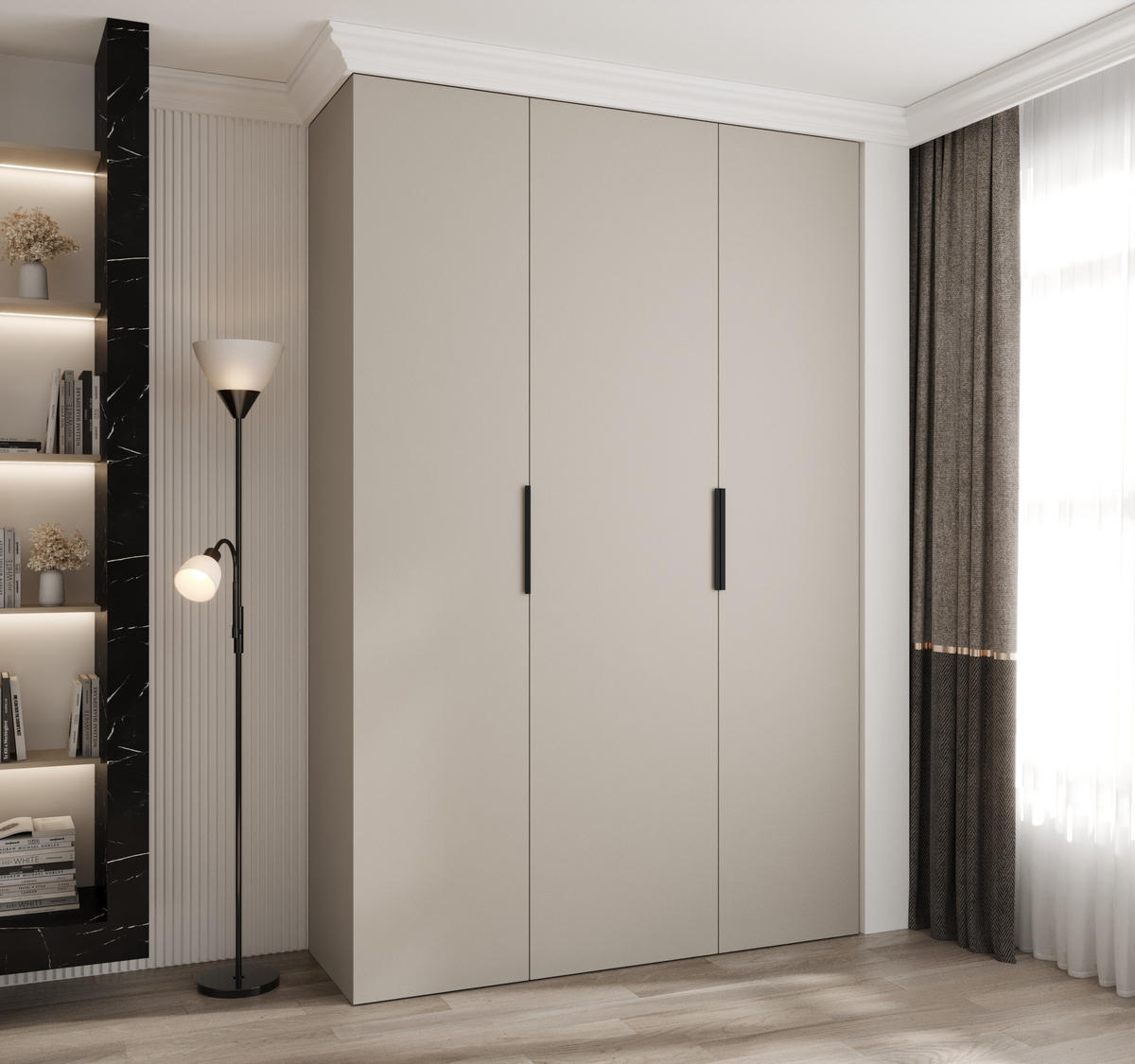 DREHTÜRENSCHRANK 245,5/160/40 3-türig - Kaschmir/Schwarz, Holz/Metall (160/245.5/40cm) - Abiks Möbel