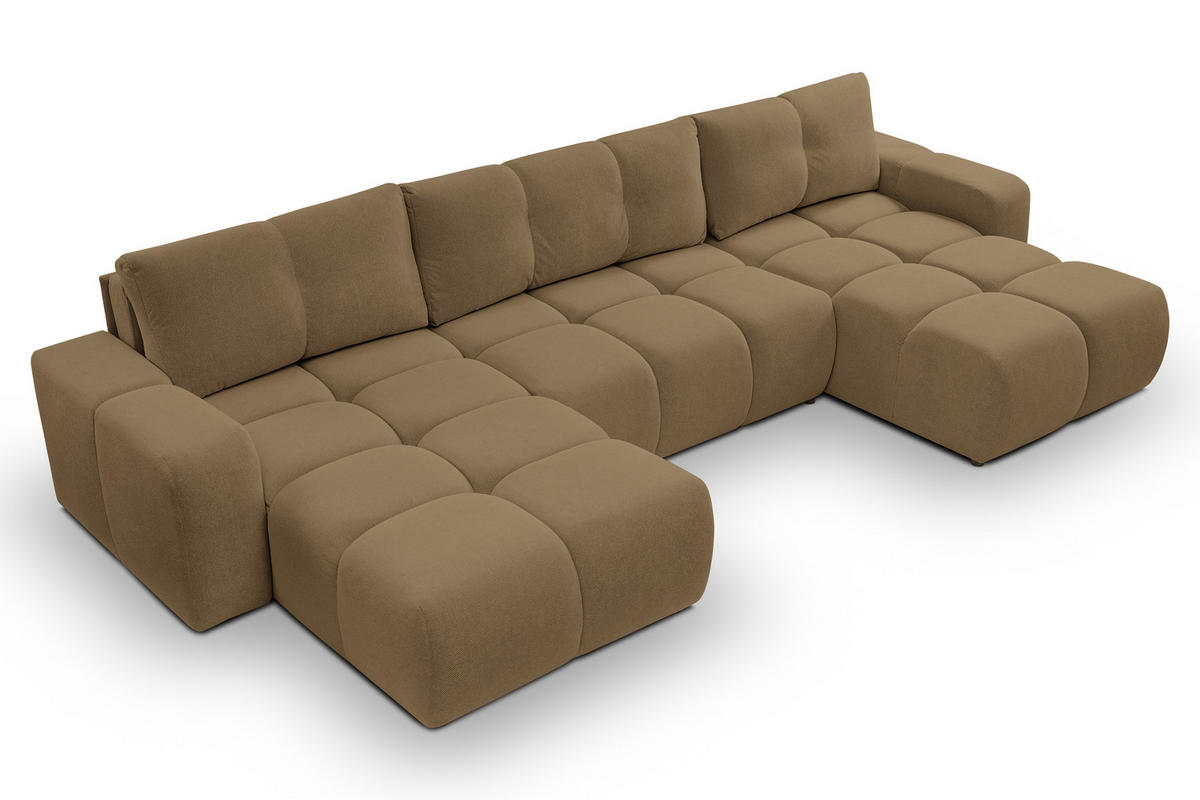 WOHNLANDSCHAFT Hosio Hellbraun 359/177/88 cm mit Schlaffunktion - Schwarz/Bronzefarben, Kunststoff/Textil (359/88/177cm) - AX Living