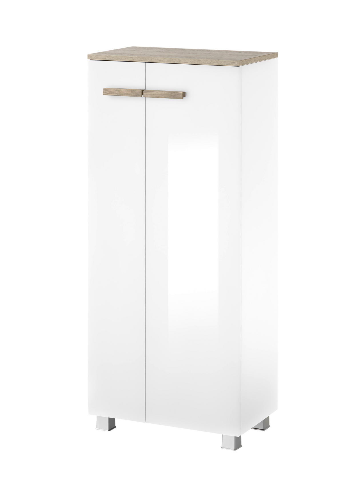 HOCHSCHRANK S12 Weiß Hochglanz & Eiche 51/115/30 cm - Weiß Hochglanz, Holzwerkstoff (51/115/30cm) - Livojo