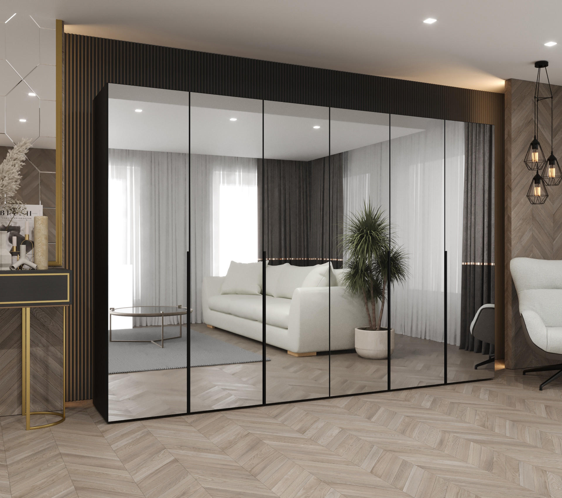 DREHTÜRENSCHRANK 202/300/52 6-türig - Schwarz, Holz (300/202/52cm) - Abiks Möbel