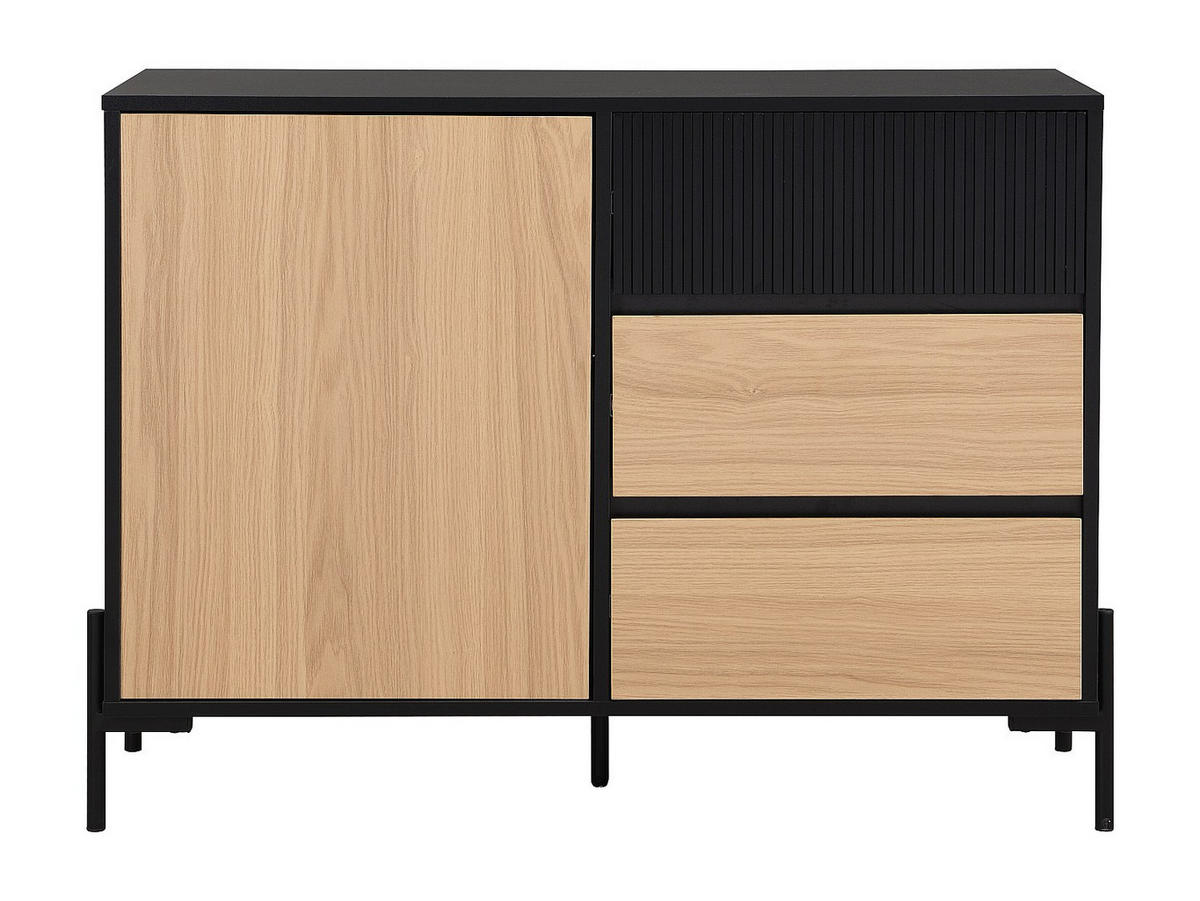 SIDEBOARD mit 1 Tür & 3 Schubladen - Schwarz & Holzfarben dunkel - GLARODI - Schwarz, Holz (104/75/40cm) - Vente-Unique