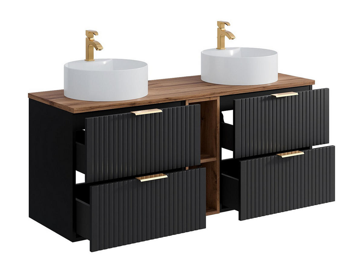 DOPPELWASCHTISCH - 140cm x 46cm - MDF - schwarz - ZEVARA - Schwarz, Holz (140/57/46cm) - Vente-Unique