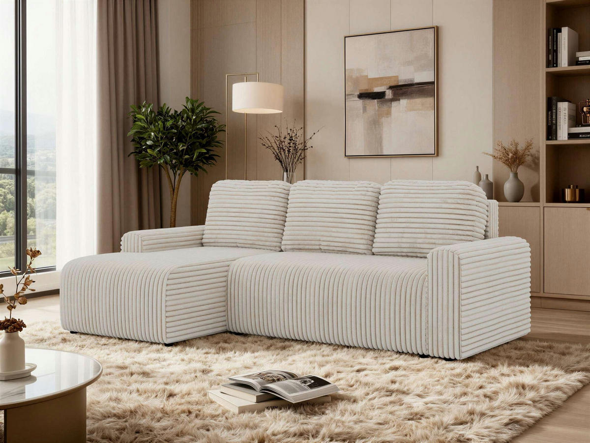 ECKSOFA NESSARO L Beige Cord - Links Seite - Beige/Schwarz, Kunststoff/Textil (244/151cm) - MKS