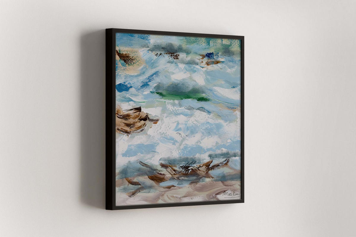 ACRYLBILD HANDGEMALT 60/60 cm - Blau/Beige, Holz/Textil (60/60cm) - KUNSTLOFT