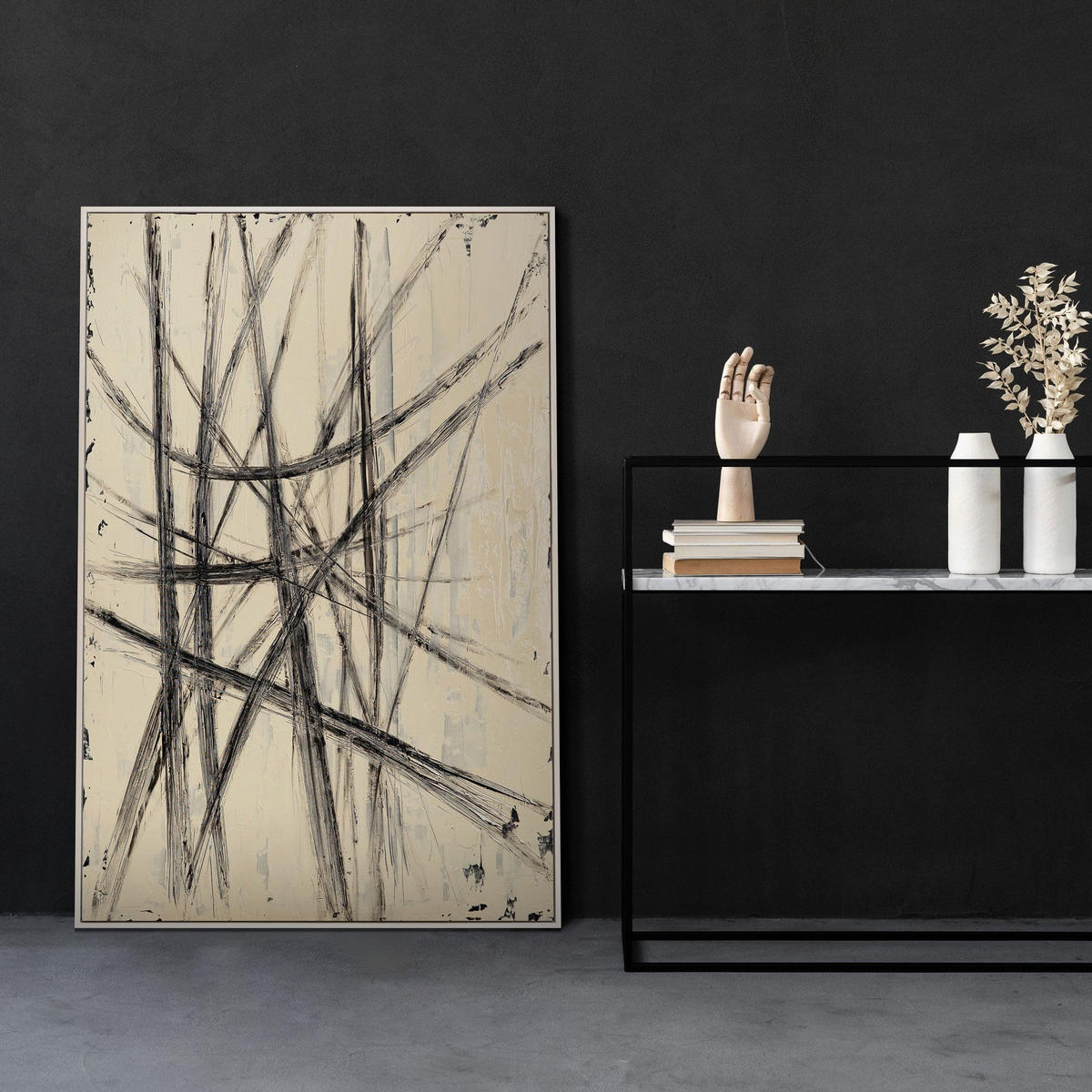 GEMÄLDE Parallelen und Schnittpunkte Schattenfugenrahmen Beige 120x80 cm - Beige, Holz (120/80cm) - YS-art gallery