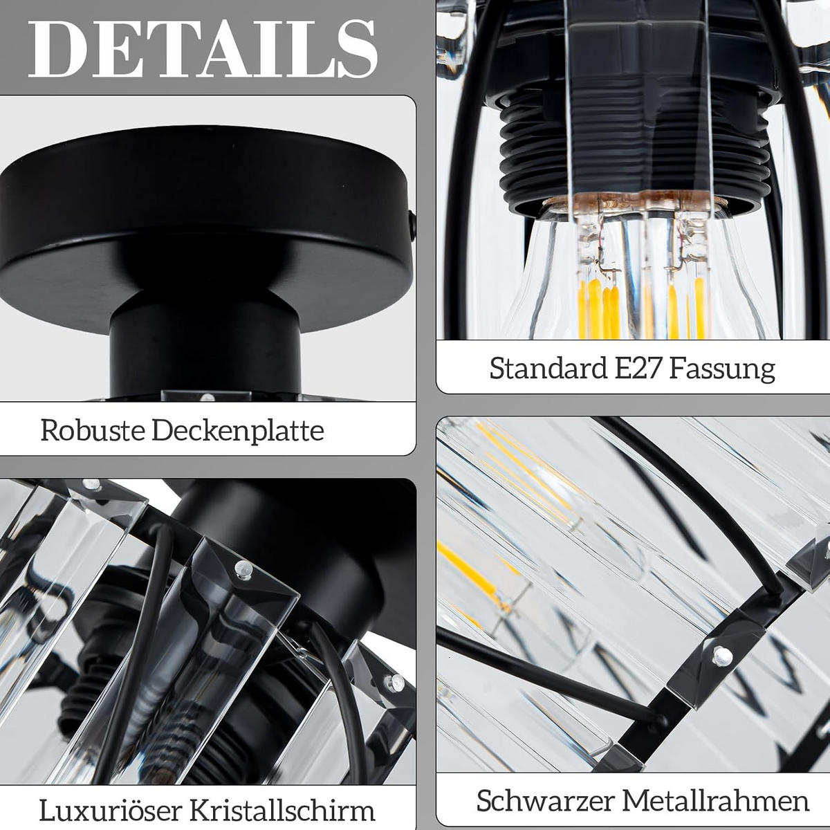 DECKENSTRAHLER Flammel 21/25/25 cm - Schwarz, Metall (21/25/25cm) - ZMH