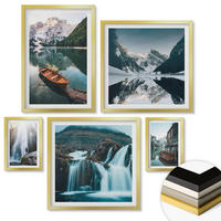 WANDBILDER 5er Set - 50x50 cm & 20x30 cm & 40x60 cm Goldrahmen - Spiegelung der Boote auf Bergseen - Goldfarben, Kunststoff (40/60cm) - ArtPrintCave