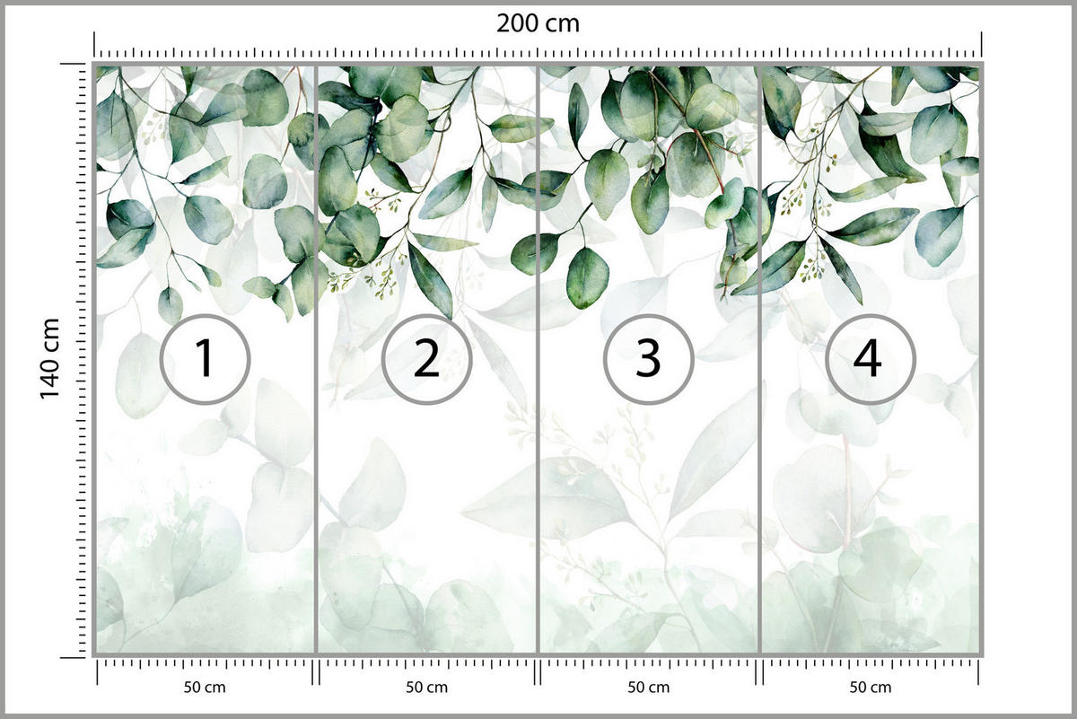FOTOTAPETE Eukalyptus Blätter Pflanzen Natur 200x140 - Weiß/Grün, Papier (200/140cm) - Muralo
