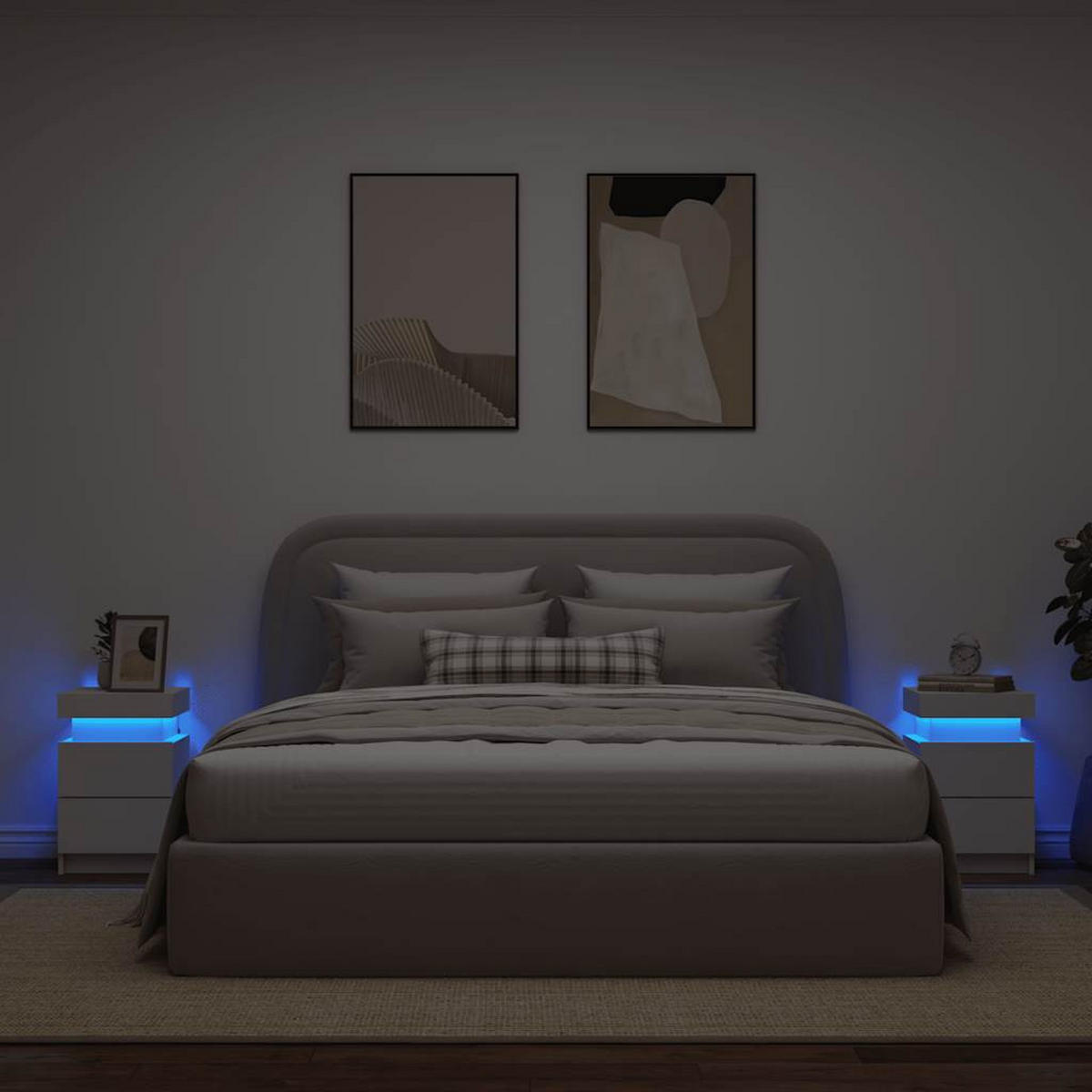 NACHTTISCH 2 Stk. mit Led-Leuchten 35/39/55 cm in Weiß - Weiß, Holz (35/55/39cm) - vidaXL