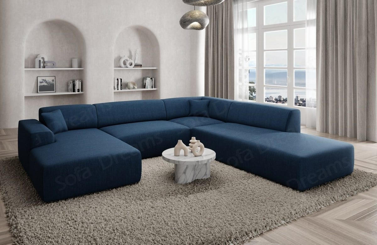 WOHNLANDSCHAFT Genova Blau Strukturstoff - Blau, Kunststoff (326/70/263cm)