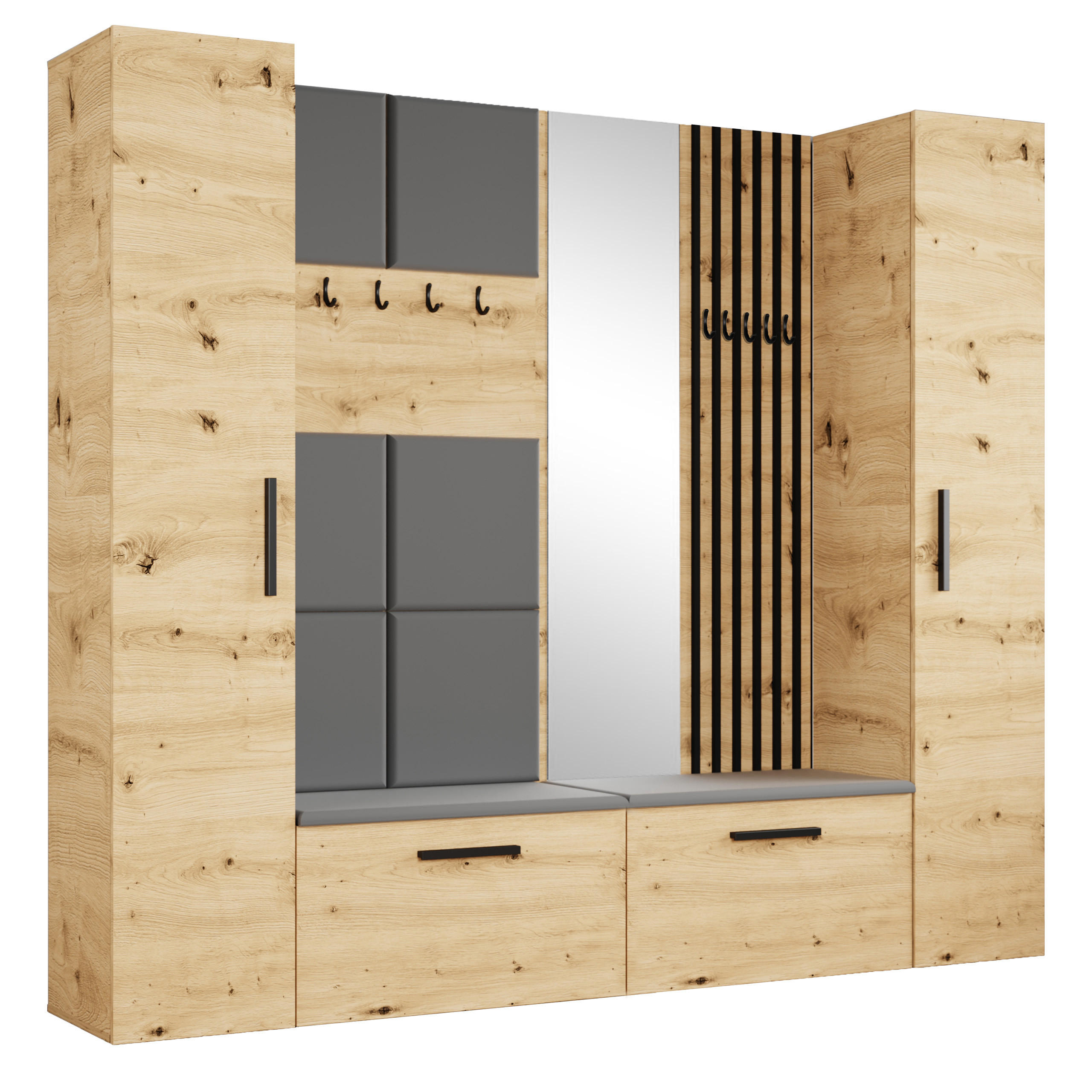 GARDEROBENSCHRANK MODULO 241,2/204/40 cm Modern Garderobe-Set Eiche Artisan - Eiche Artisan/Grau, Holzwerkstoff (241.2/204/40cm) - MASSENO