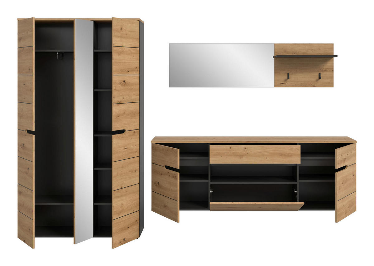 GARDEROBEN-SET Canu Artisan 296/37/190 cm - Grau, Holzwerkstoff (296/190/37cm) - Xonox