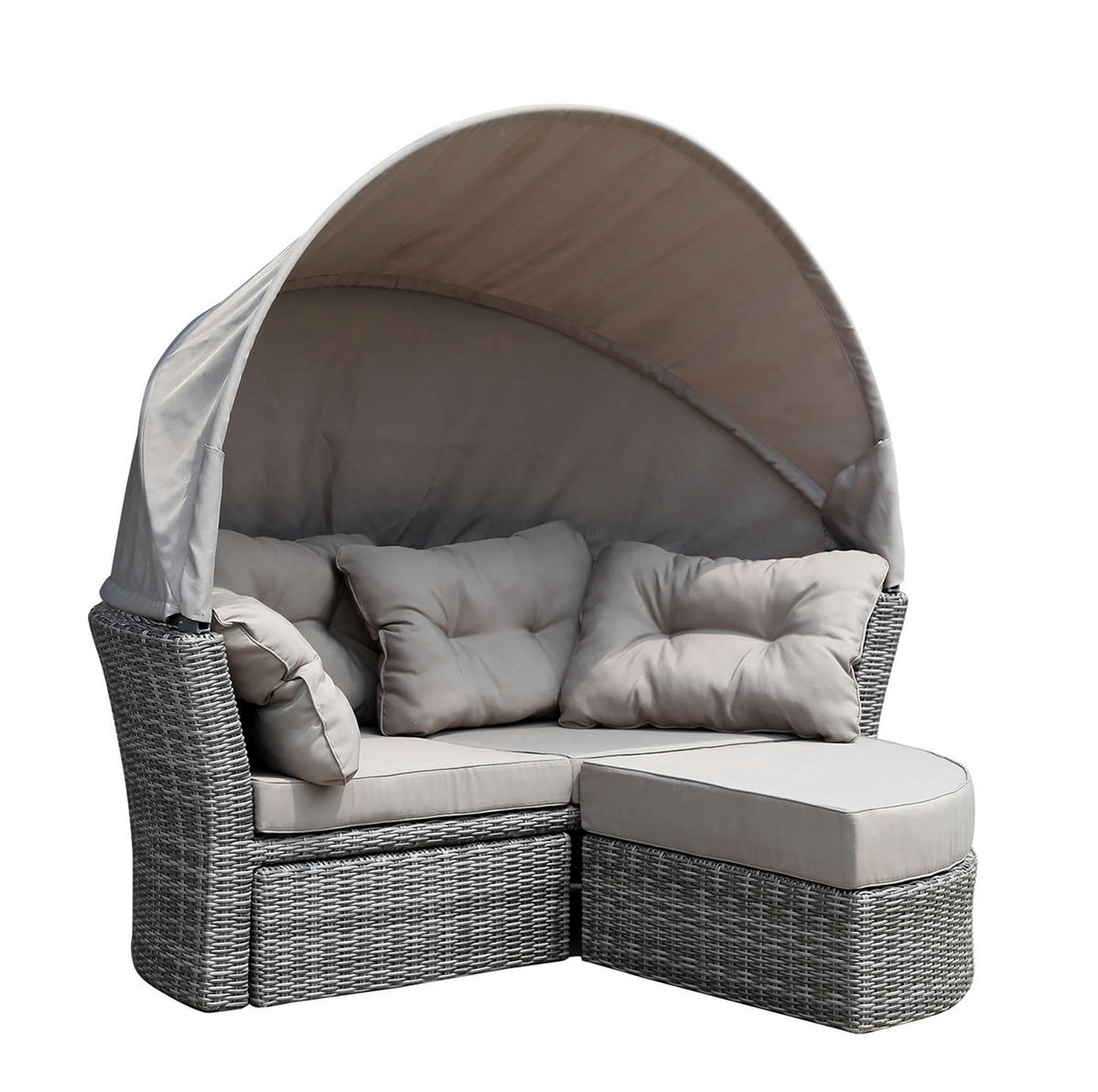 LIEGEINSEL, Alu + Polyrattan Grau Bicolor, Polster Taupe - Grau, Metall (200/172/187cm) - TPFGarden