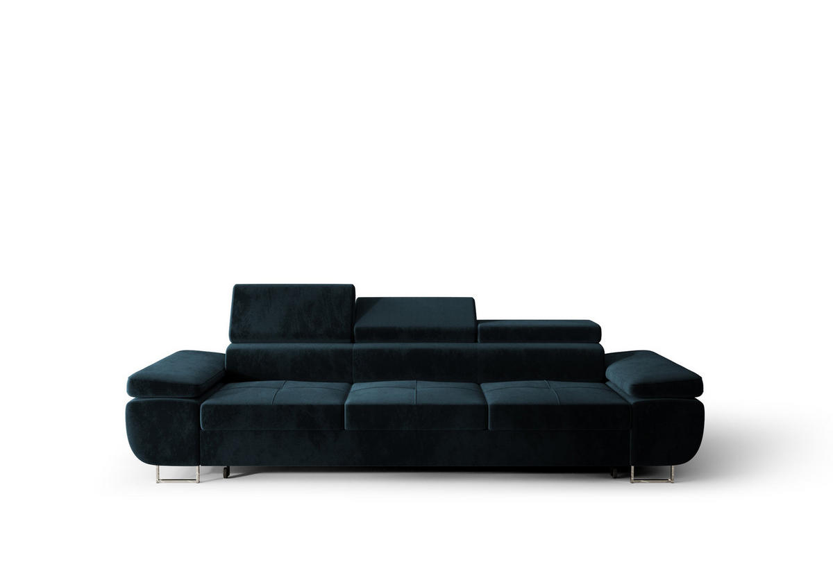 SCHLAFSOFA PRAGA 3, Sofa mit Schlaffunktion, Farbe: Blau, Velourstoff - Blau, Textil (276/90/100cm) - O-Sofa