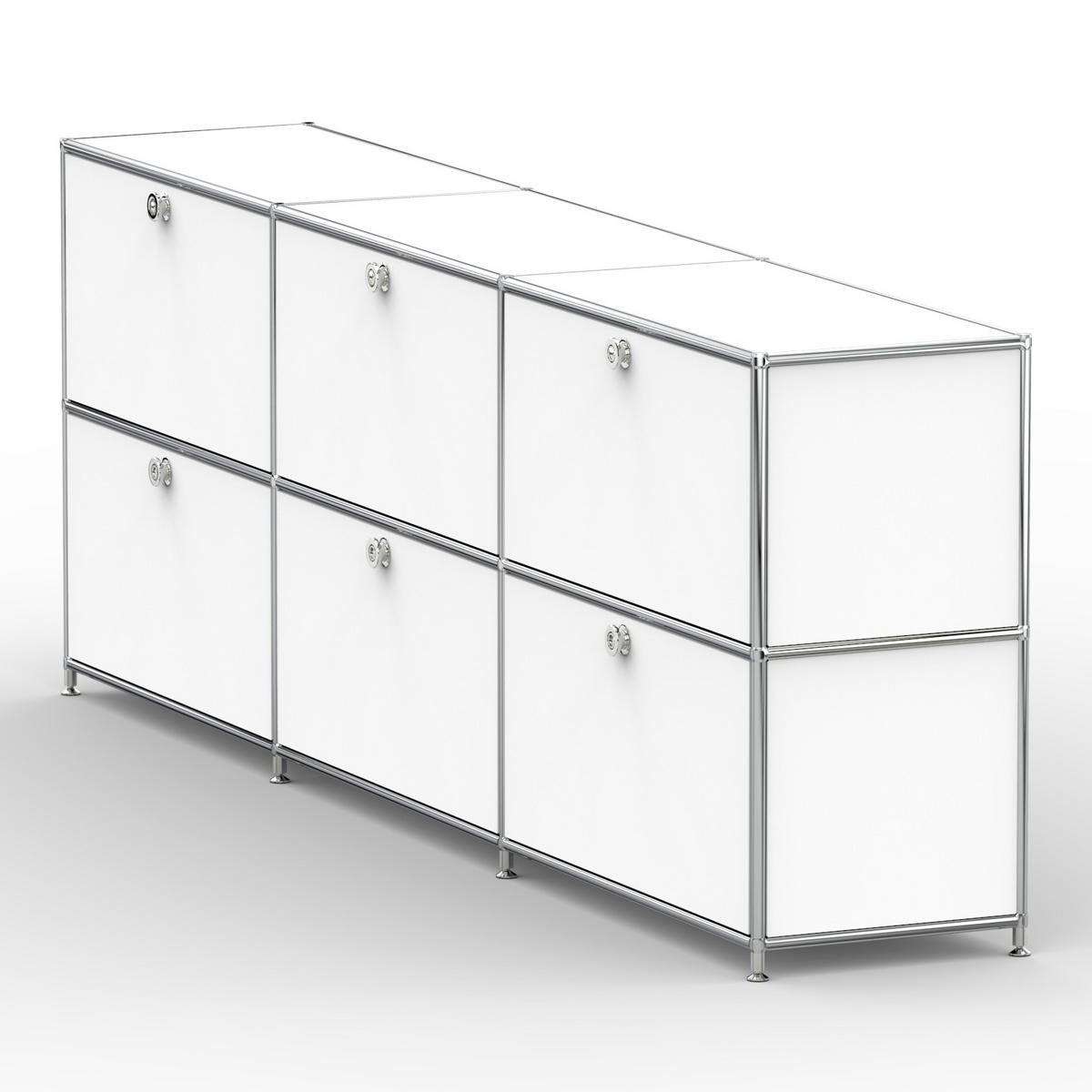 AKTENSCHRANK, 6 Klappen & Schloss, Breite 227 cm, Signalweiß - Chromfarben/Silberfarben, Metall (40/80.5/227.2cm) - Versee