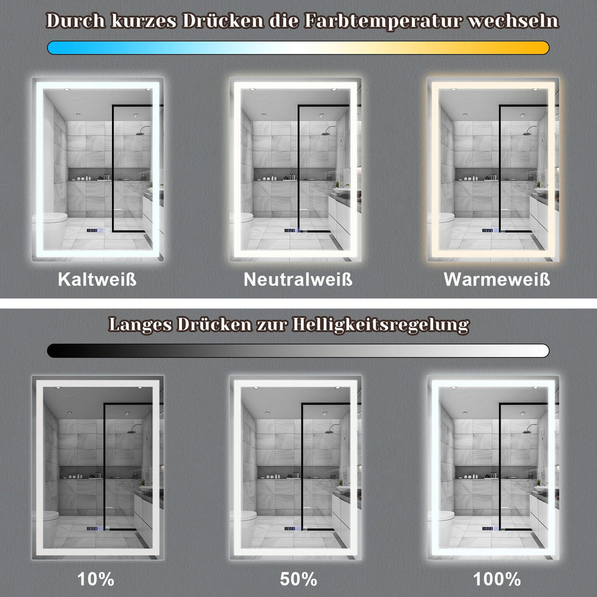 BADEZIMMERSPIEGEL Jena mit LED-Leuchte 60/80/2.5 cm - Weiß, Glas (80/2.5/60cm) - Nettlife